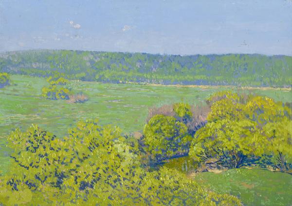 Simon Kozhin. April. In the distance. The Luzha river. Maloyaroslavetz. 2013. Oil on canvas on cardboard, oil. 25 x 35 cm.