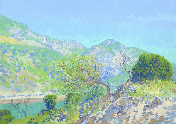 Simon Kozhin. Tree on the hillside. Montenegro. 2014 Oil on canvas.  25 x 35 cm.