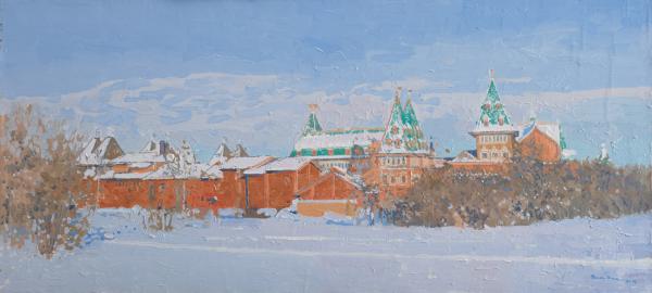Simon Kozhin. December in Kolomenskoye. Tsar Alexei Mikhailovich Palace . 2013. Oil on canvas. 25 x 50 cm.