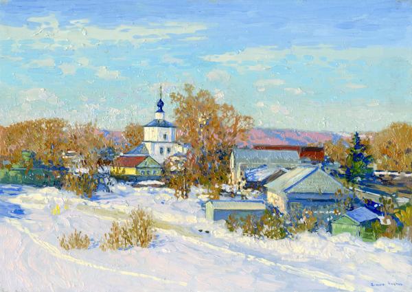 Simon Kozhin. By the spring. View of the Smolensko-Kornilievskaya Church. Pereslavl. 2013. Oil on canvas on cardboard, oil. 25 x 35 cm.