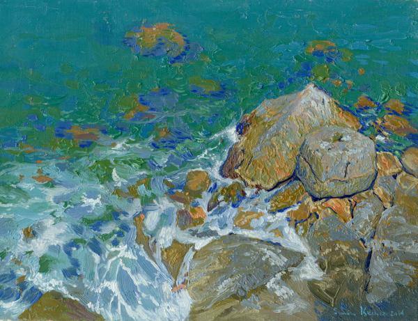 Simon Kozhin. Rocks by the sea. Sutomore. Montenegro. 2014 Oil on canvas. 18 x 24 cm.