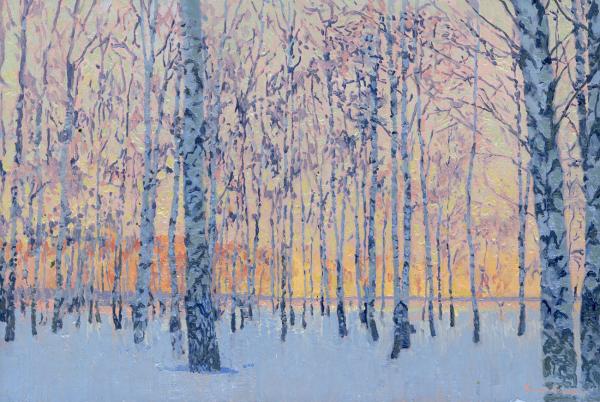 Simon Kozhin. March morning. Birches. Pereslavl-Zalesski. Of 2013. Oil on cardboard. 20 x 30 cm.