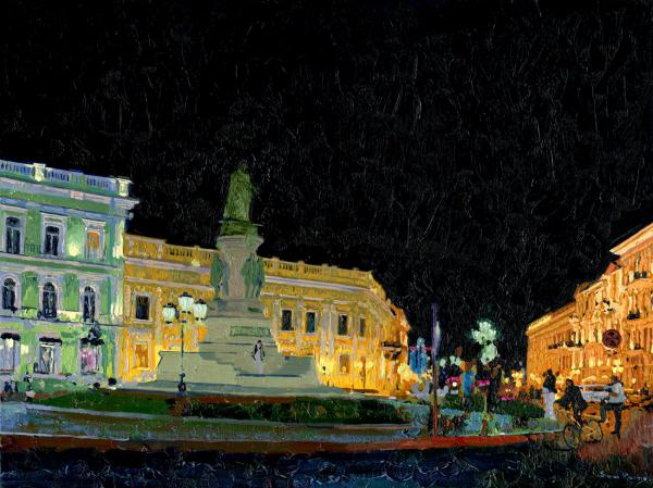 Simon Kozhin. Monument to Russian Empress Catherine II to Catherine's Square in Odessa at night.
