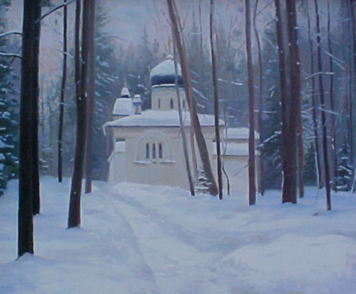 Simon Kozhin. The church in Abramtsevo winter.