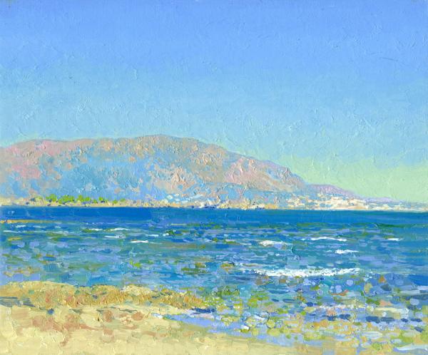 Simon Kozhin. Morning. Aegean coast. 2012. Canvas on cardboard, oil. 25 x 30 cm.