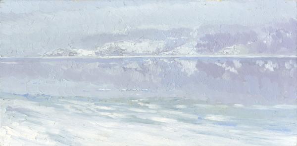 Simon Kozhin. Morning. Fog on the Volga. Plyos. 2012. Canvas on cardboard, oil. 20 x 40 cm.