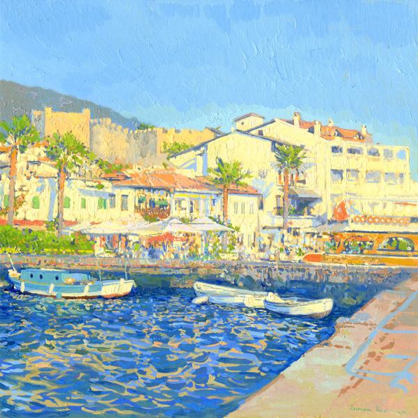 Simon Kozhin. The evening sun. The port of Marmaris. Turkey. 2014. Oil on canvas on cardboard. 30 x 30 cm.
