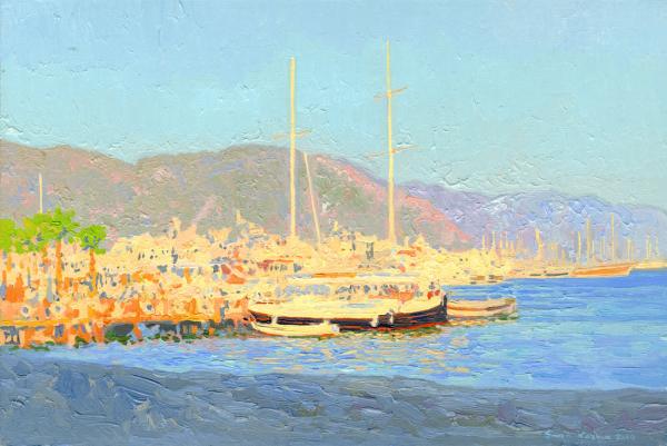 Simon Kozhin. The evening sun. Sailboats Marmaris. Turkey. 2014. Oil on canvas on cardboard. 20 x 30 cm.
