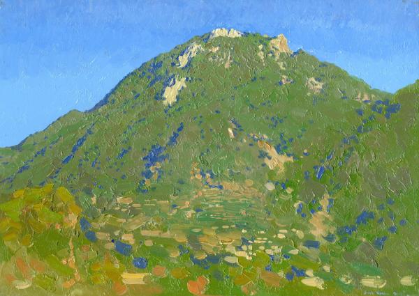 Simon Kozhin. Vertex Mount Epomeo volcano at evening. Forio. Ischia. Italy. 2013. Oil on canvas on cardboard, oil. 25 x 35 cm.