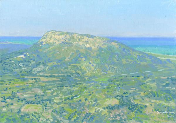 Simon Kozhin. View of the Diagoras hill. Rhodes. 2014. Oil on canvas on cardboard. 25 x 35 cm.