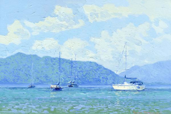 Simon Kozhin. Yachts in the bay. Marmaris. Turkey. 2014. Canvas, oil. 20 x 30 cm.