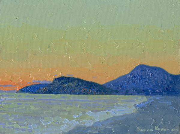 Simon Kozhin. Sunset in Sutomore. Montenegro. 2014 Oil on canvas and painting on canvas. 15 x 20 cm.