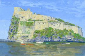 Simon Kozhin. Castle Aragonese.  Ischia. 2015. Canvas on cardboard, oil. 20 x 30 cm.