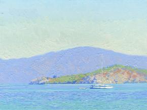 Simon Kozhin. Icmeler Bay. Turkey. 2014 Oil on canvas and painting on canvas. 18 x 24 cm.