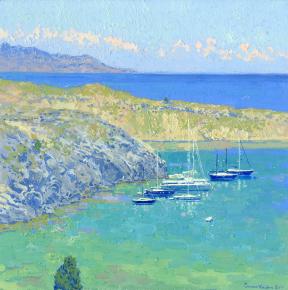Simon Kozhin. Bay in Lindos. Rhodes. Greece. 2014 Oil on canvas on cardboard, oil. 30 x 30 cm.