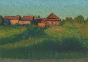 Simon Kozhin. Chamzinka. Houses at sunset.