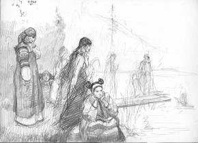 Simon Kozhin. Sketch for the painting, Ivan Kupala. Guessing on the garlands.
