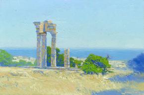 Simon Kozhin. Pythian Apollon Temple of  on the hill of St. Stephen (Monte Smith). Rhodes. Greece. 2014. Oil on canvas. 20 x30 cm.