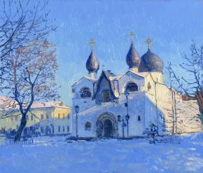 Simon Kozhin. Church of the Intercession of the Holy Virgin. Martha-Mariininskaya abode. 2013. Oil on canvas on cardboard. 30 x 35 cm.