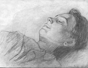 Simon Kozhin. Kozhina Irina Mikhailovna. The Sleeping mother. 1999. Paper and pencil. 14 x 19 cm.