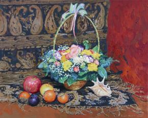 Simon Kozhin. Still-life with a basket of flowers