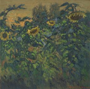Simon Kozhin. Sunflowers. Golden sunset.