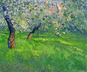 Simon Kozhin. The last rays. Apple trees in bloom