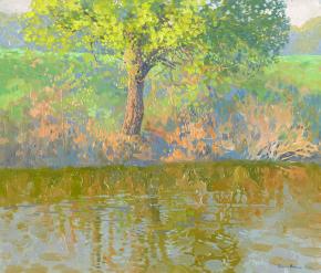 Simon Kozhin. The last rays. The Luzha river. Maloyaroslavetz. Kaluga region. 2013. Oil on canvas on cardboard, oil. 30 x 35 cm.