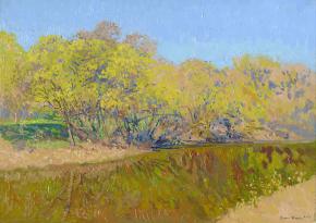 Simon Kozhin. Early spring. The Luzha river . Maloyaroslavetz. 2013. Oil on canvas on cardboard, oil. 25 x 35 cm.