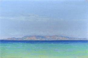 Simon Kozhin. Rhodes. The Aegean Sea. View of the coast of Asia Minor. (Turkey) 2014. Canvas on cardboard, oil. 20 x 30 cm