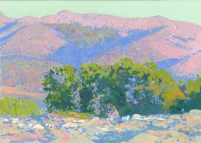 Simon Kozhin. Pink sunset in the mountains of Malia. Crete. 2012. Canvas on cardboard, oil. 25 x 35 cm