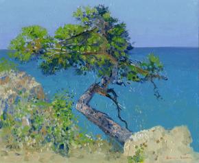Simon Kozhin. Pine over the sea. Beldibi. Turkey. 2013. Oil on canvas on cardboard. 25 x30 cm.