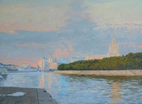 Simon Kozhin. Twilight. View of Moscow from the Krasnopresnenskaya embankment.