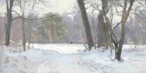 Simon Kozhin. "Tsaritsyno" Park  in winter. 2000. Oil on cardboard. 15 x 32 cm.