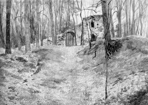 Simon Kozhin. Ruins in Tsaritsyno. 2001 Graphite pencil on paper. 20 x 30 cm.