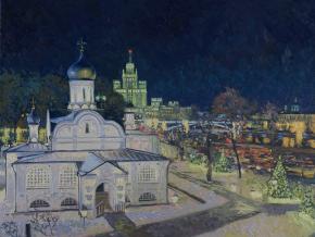 Simon Kozhin. View of Moscow at night. Church of Anna's Conceiving in Ugol