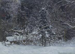 Simon Kozhin. In a snowy forest. Fallen tree.