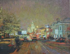 Simon Kozhin. Verhnaya Radishchevskaya street at night. 2012. Oil on canvas. 40 x 50 cm.