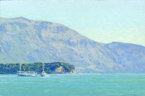 Simon Kozhin. Yacht. Ionian Sea. Kerkira. Dassia. Corfu. Greece. 2013. Oil on canvas on cardboard. 20 x 30 cm.