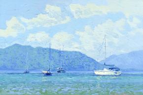 Simon Kozhin. Yachts in the bay. Marmaris. Turkey. 2014. Canvas, oil. 20 x 30 cm.