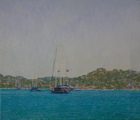 Simon Kozhin. Yachts in the Simena harbor. Turkey. 2013. Oil on canvas. 60 x 70 cm