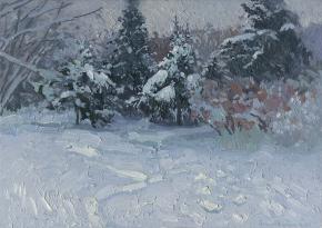 Simon Kozhin. January. Snow-covered firs. Park named after the 850th anniversary of the city of Moscow.