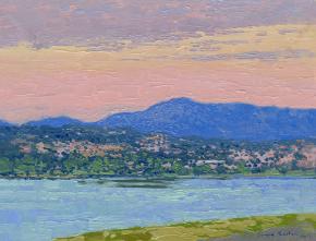 Simon Kozhin. Sunset. Canone.  Corfu. Greece. 2013. Oil on canvas on cardboard, oil. 15 x 20 cm.