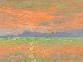 Simon Kozhin. Sunset at sea. Rhodes. Greece. 2014. Oil on canvas on cardboard. 18 x 24 cm.