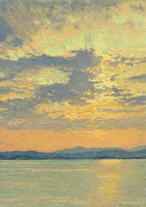 Simon Kozhin. Sunset on the island. Corfu. Greece. 2013. Oil on canvas on cardboard, oil. 35 x 25 cm.